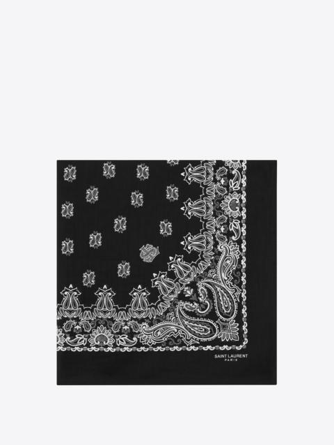 SAINT LAURENT bandana square scarf in black and white paisley printed cotton