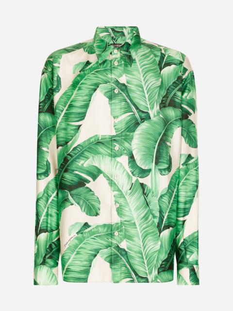 Oversize silk shirt with banana-tree print
