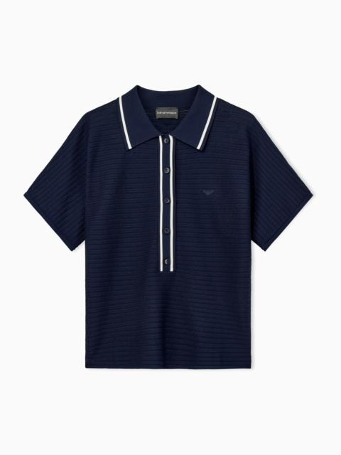 EMPORIO ARMANI POLO SHIRT IN TEXTURED VISCOSE WITH CONTRAST STRIPED TRIM