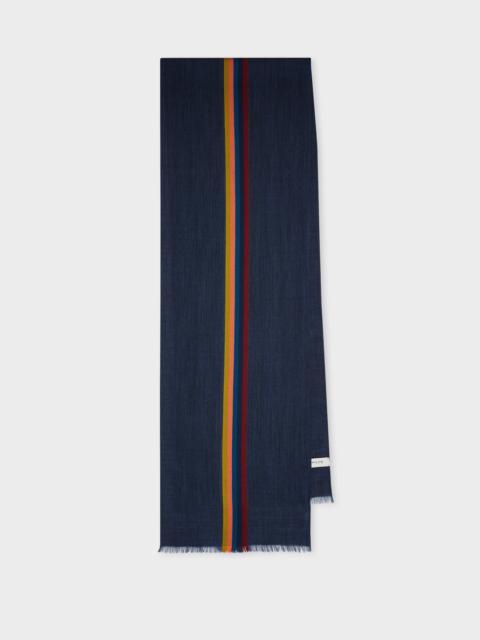 Paul Smith Dark Navy 'Artist Stripe' Band Herringbone Wool-Blend Scarf
