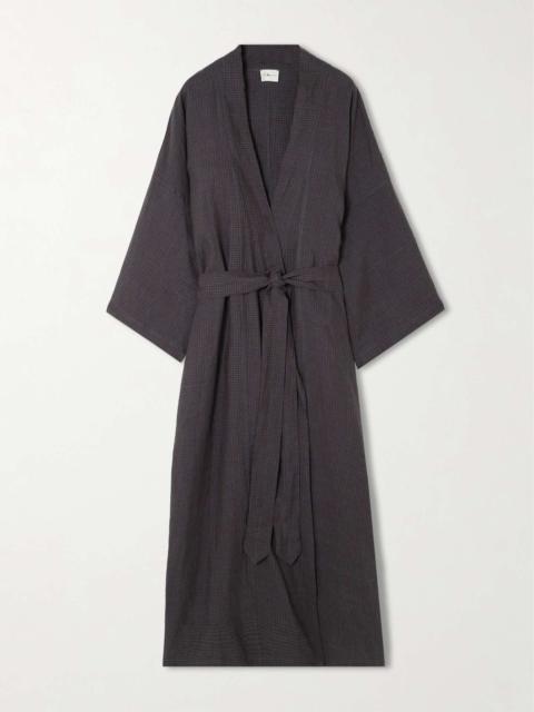 DEIJI STUDIOS 02 belted checked linen robe Dark gray