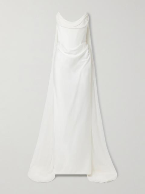 Vivienne Westwood Galaxy Cape-effect Strapless Organic Silk Chiffon-trimmed Satin Gown