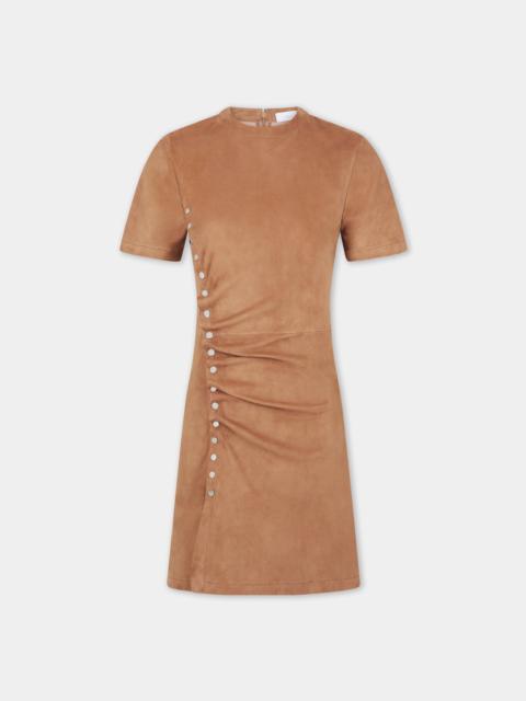 rabanne CARAMEL SHORT CAMEL DRAPED DRESS IN LEATHER