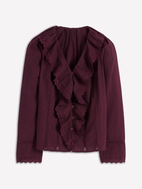 BODEN Ruffle Embroidered Blouse-Dark Cherry