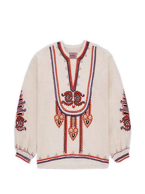 FORTELA Cinthya V-neck front-embroidered blouse
