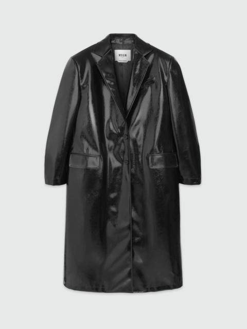 MSGM Black patent leather coat with structured shoulders