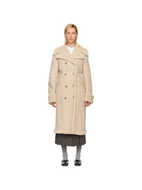 Simone Rocha Beige Embellished Sheepskin Slash Shearling Coat