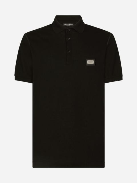 Cotton piqué polo-shirt with branded tag
