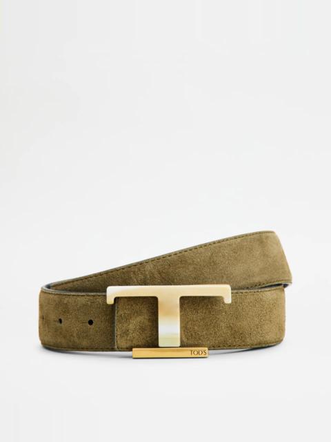 Tod's REVERSIBLE BELT IN SUEDE - GREEN, BLUE