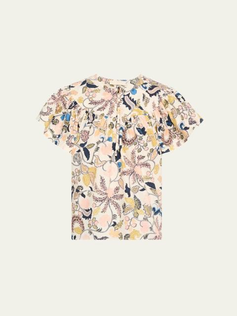 ULLA JOHNSON Perline Flutter-Sleeve Zip Blouse