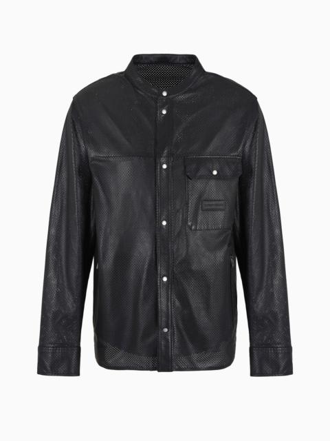 Shirt jacket in perforated, semi-aniline nappa lambskin