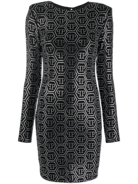 PHILIPP PLEIN sequin-embellished monogram mini dress