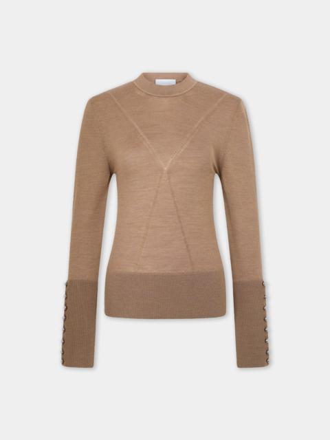 rabanne CAMEL WOOL LONG-SLEEVE SWEATER