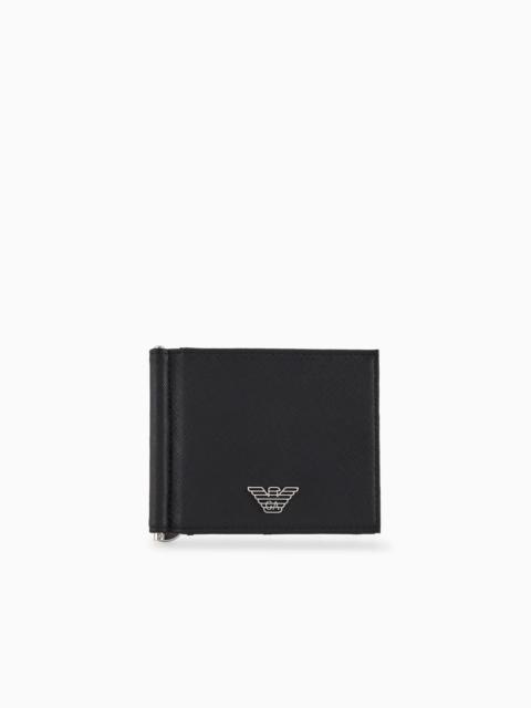 EMPORIO ARMANI ASV regenerated Saffiano leather compact wallet with eagle plate