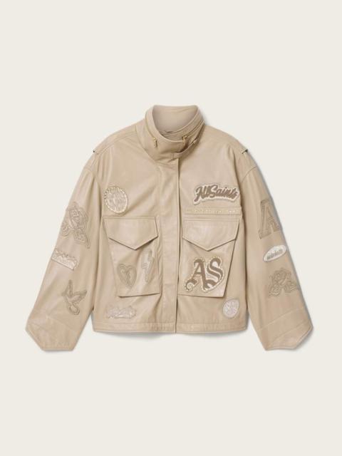 ALLSAINTS CLAY OVERSIZED LEATHER PATCH JACKET