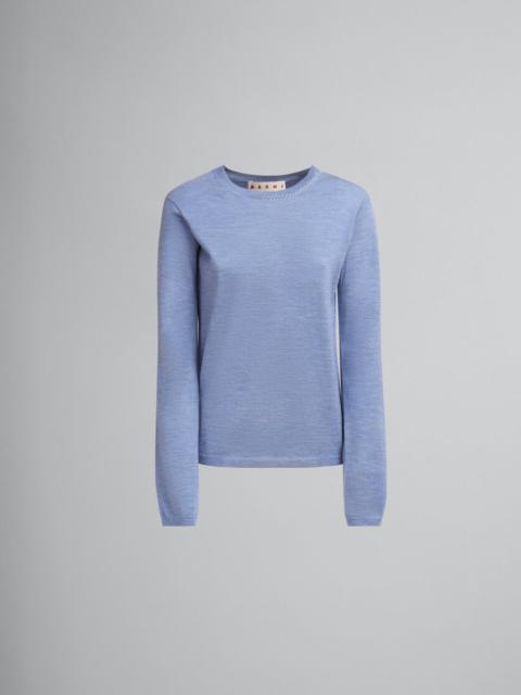Marni BLUE WOOL-SILK CREW-NECK JUMPER WITH MARNI MENDING