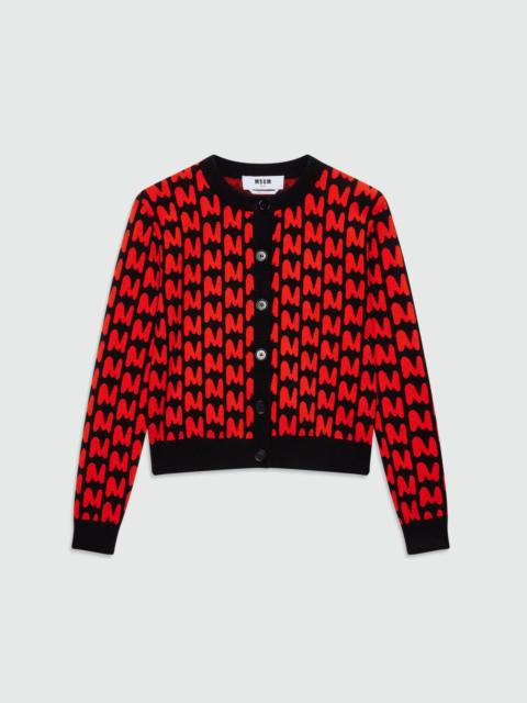 MSGM Black knitted cardigan with jacquard pattern "TheMwave"
