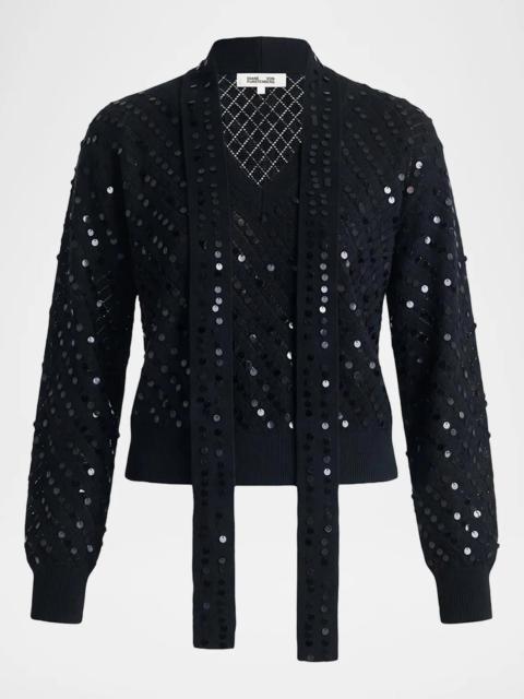 DIANE VON FURSTENBERG Tristan Sequin Pointelle Knit Sweater