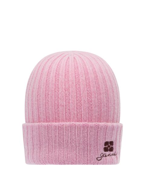 GANNI Wool Blend Beanie Hats Pink