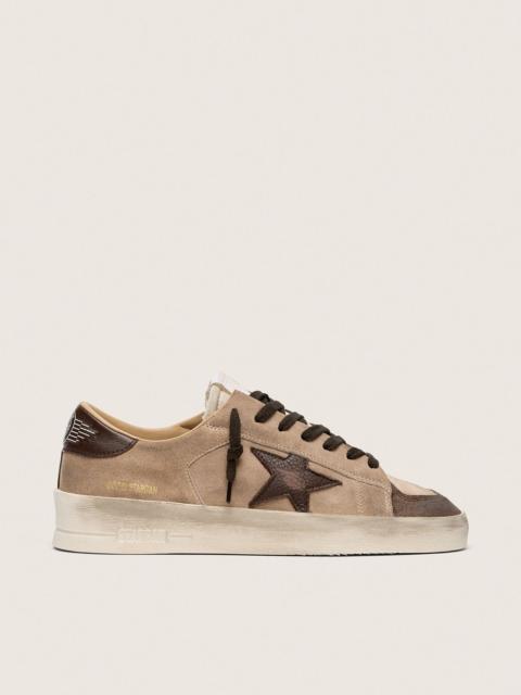 Golden Goose Men’s Stardan in beige suede with brown star and inserts