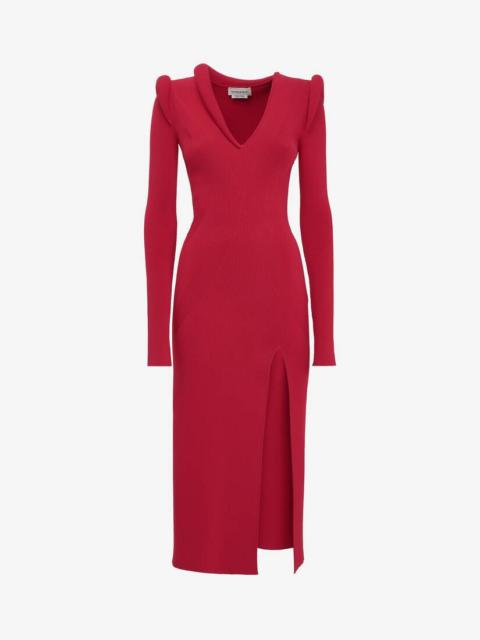 Alexander McQueen Women's Ribbed-knit Midi Dress in Welsh Red