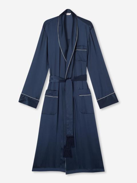 Derek Rose Men's Dressing Gown Bailey Silk Satin Navy