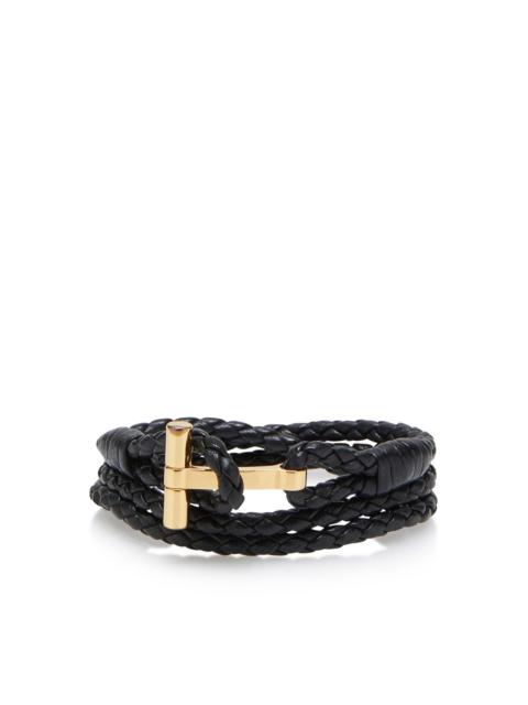 TOM FORD BRAIDED LEATHER T BRACELET
