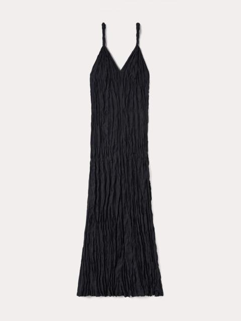 Twist-strap crinkled silk dress black