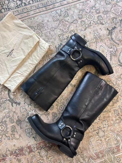 Acne Studios Acne Studios Black Leather High-Top Strap Western Boots
