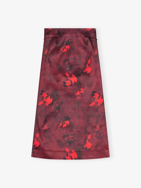 RED PRINTED SATIN MAXI SKIRT