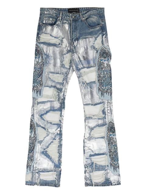 WHO DECIDES WAR patchwork distressed jeans