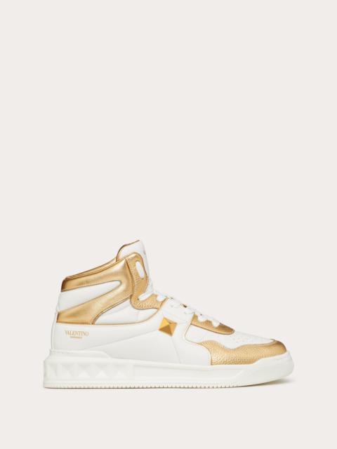 ONE STUD MID-TOP NAPPA SNEAKER WITH METALLIC DETAILS