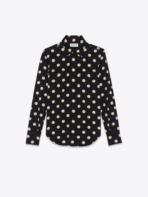 SAINT LAURENT slim-fit western shirt in dotted black enzyme washed denim