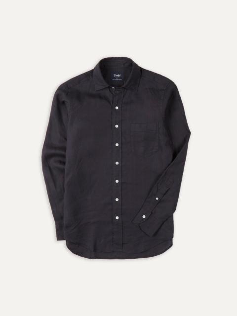 Drake's Dark Navy Linen Spread Collar Shirt
