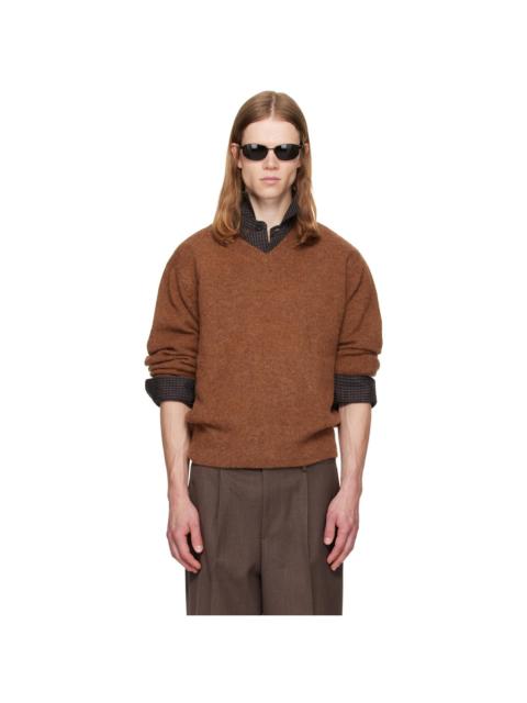 Tonywack Tan Brushed Shaggy Dog V-Neck Sweater