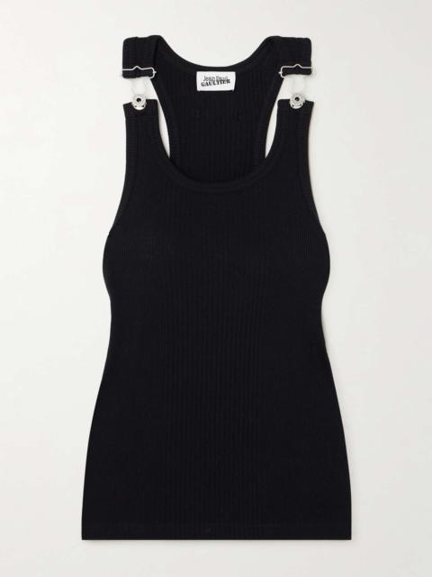 Jean Paul Gaultier Ribbed buckled cotton tank Black
