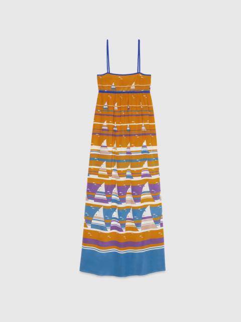 GUCCI Striped boat print silk dress