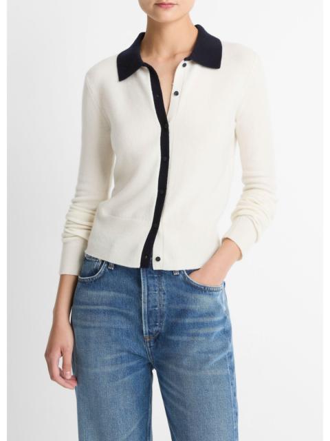 Vince Contrast-Trim Wool & Cashmere-Blend Collared Cardigan