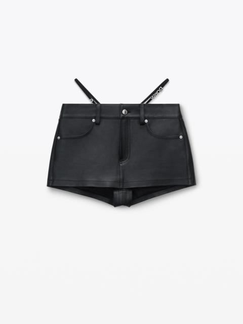 leather mini skort with pre-styled  diamante-trim g-string