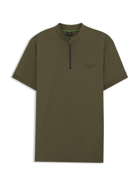 BOSS PORSCHE X BOSS ZIPPER-NECK POLO SHIRT IN COTTON