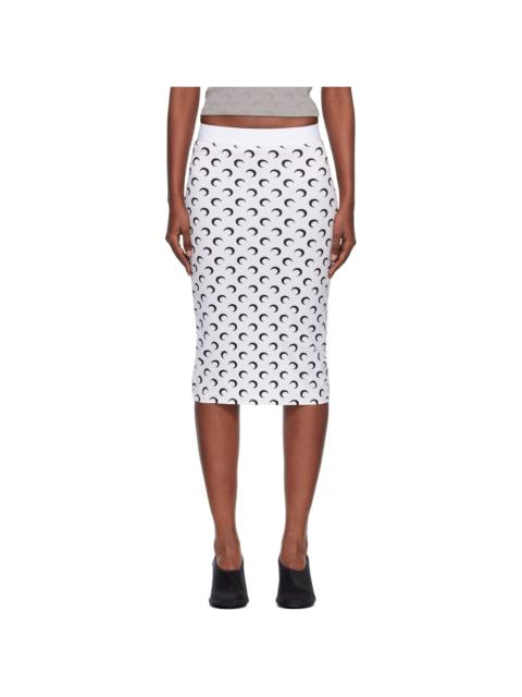Marine Serre White Moon Printed Jersey Knee Length Midi Skirt