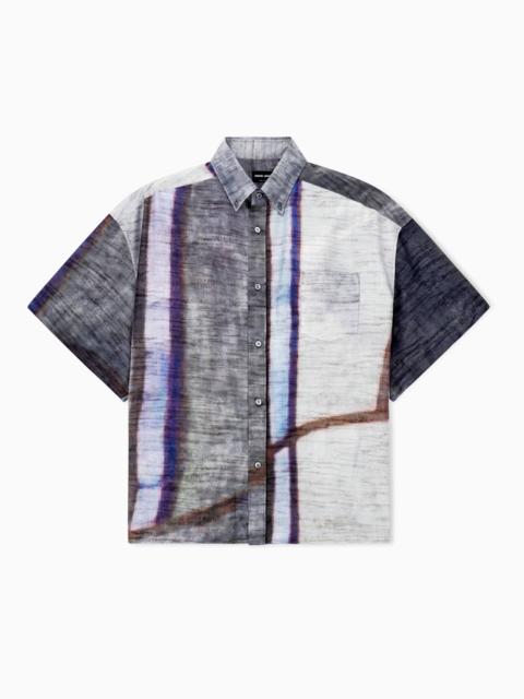 GIORGIO ARMANI PRINTED COTTON AND SILK SHORT-SLEEVED SHIRT
