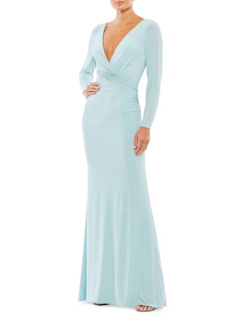 MAC DUGGAL Women's Ieena Jersey Wrap A-Line Gown - Powder Blue