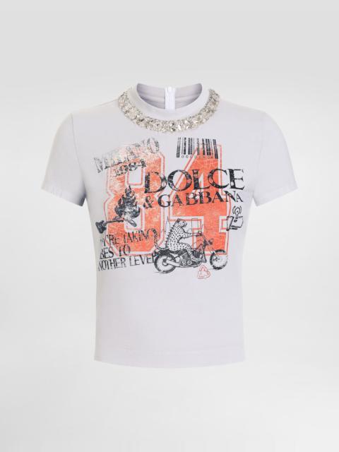Dolce & Gabbana Jersey t-shirt with print and crystals
