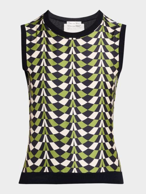 Oscar de la Renta Geo Print Silk Insert Knit Tank Top