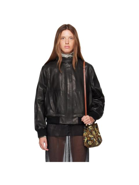 NOUR HAMMOUR Black Rios Leather Bomber Jacket