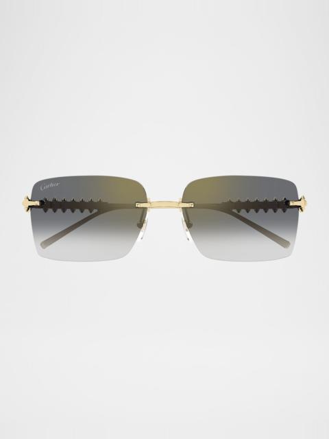 Cartier Rimless Metal Rectangle Sunglasses
