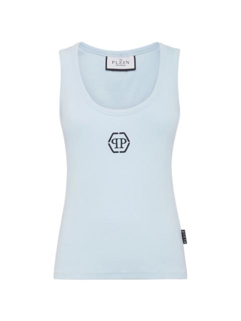 logo-embroidered fine-ribbed tank top