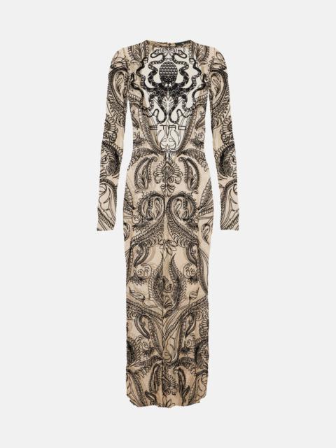 Etro Logo printed tulle midi dress