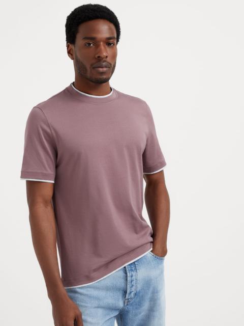 Cotton jersey crew neck T-shirt with faux-layering